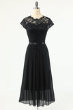 Abito da festa classico A Line Black con pizzo