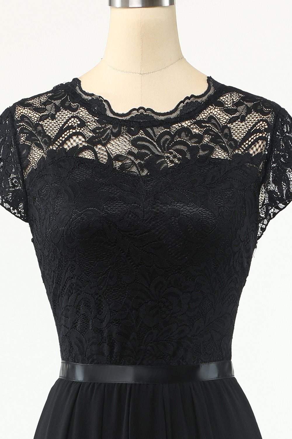 Abito da festa classico A Line Black con pizzo