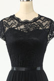 Abito da festa classico A Line Black con pizzo