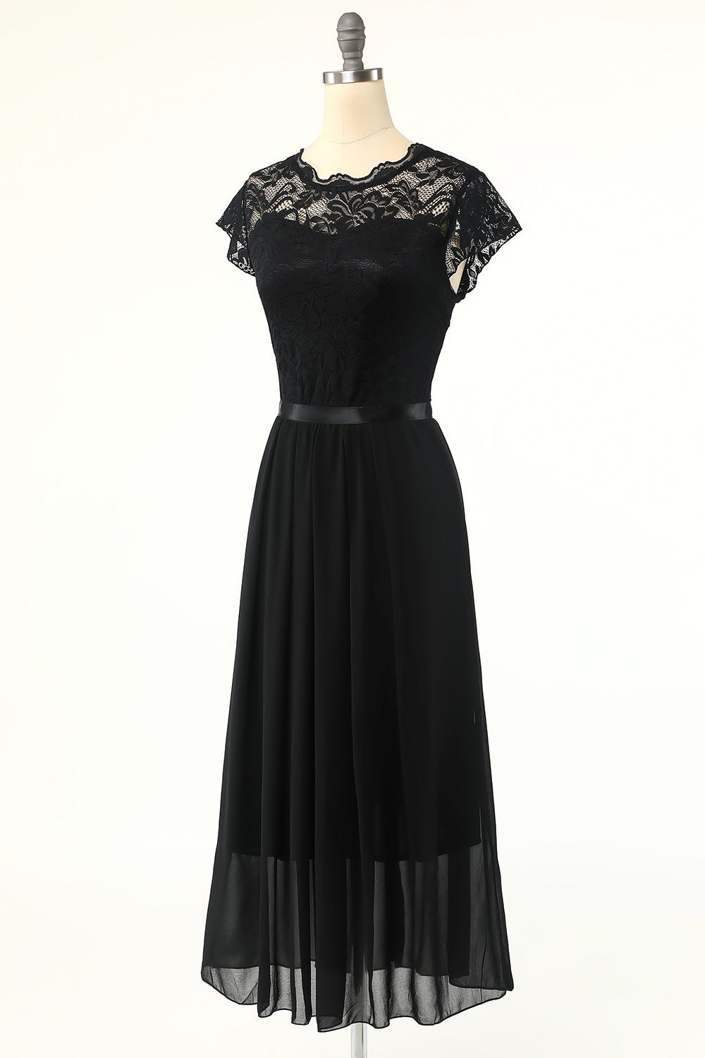 Abito da festa classico A Line Black con pizzo