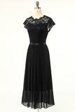 Abito da festa classico A Line Black con pizzo