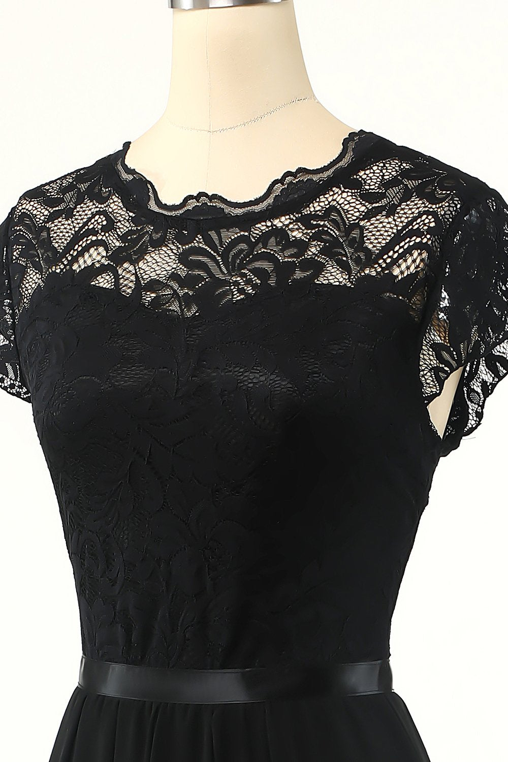 Abito da festa classico A Line Black con pizzo