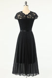 Abito da festa classico A Line Black con pizzo