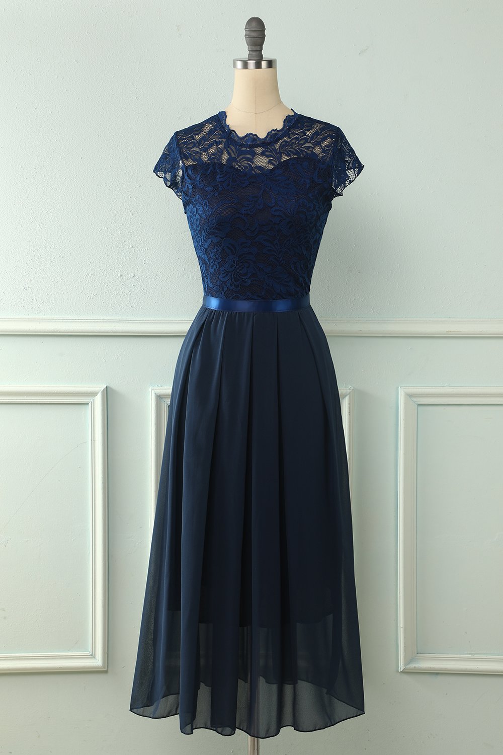 Navy Midi Pizzo Abito da Sposa