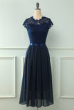 Navy Midi Pizzo Abito da Sposa