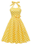Giallo Pois Pin Up Abito Vintage