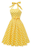 Giallo Pois Pin Up Abito Vintage