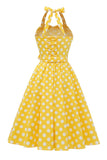 Giallo Pois Pin Up Abito Vintage