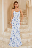 Abito da damigella d'onore Boho floreale blu