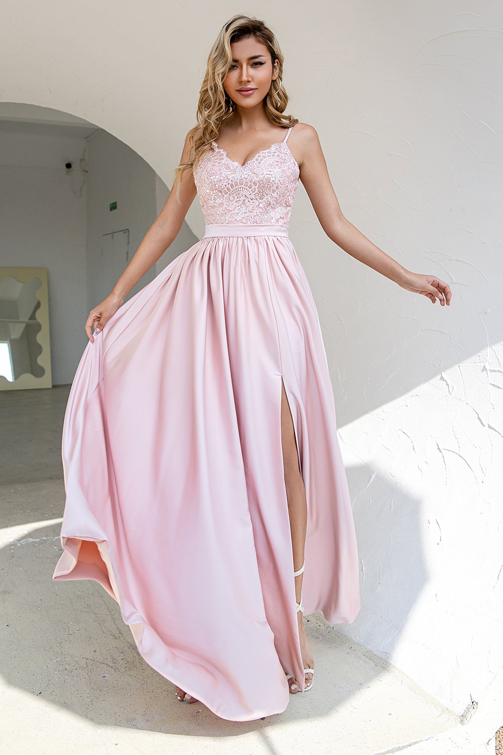 Blush Paillettes Prom Abito con spacco