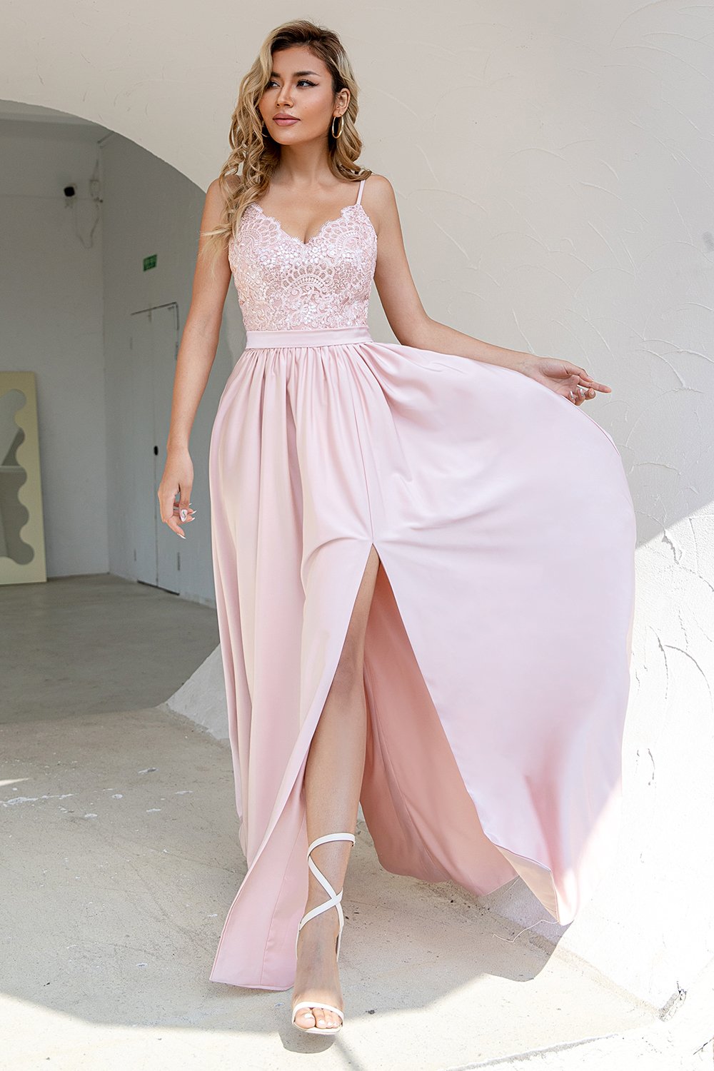 Blush Paillettes Prom Abito con spacco