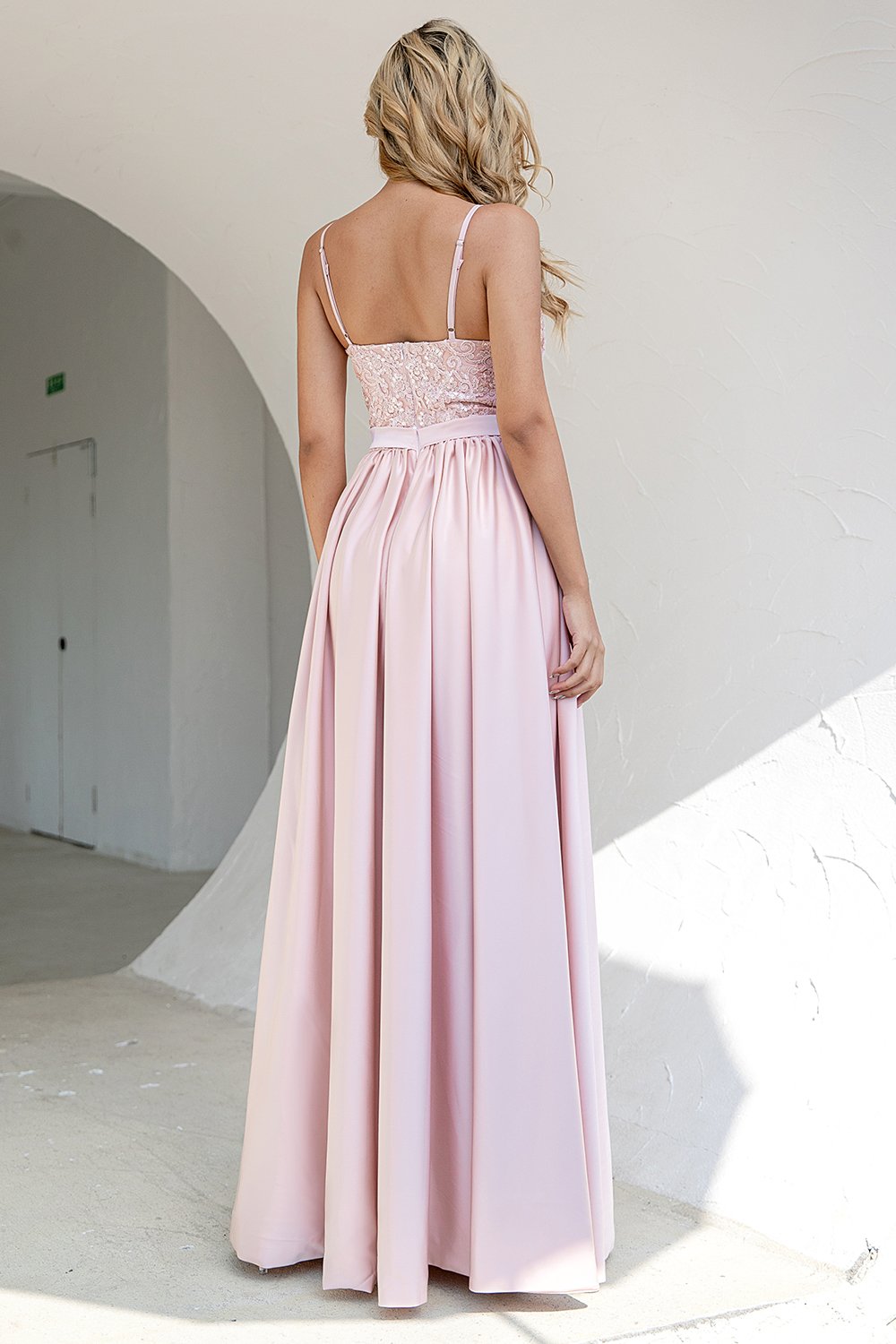 Blush Paillettes Prom Abito con spacco