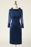Navy Maniche Lunghe Bodycon Mother Dress