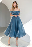 Princess A Line Off the Shoulder Abito da festa blu grigio Prom