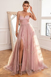 Glitter Blush Abito Lungo Prom con Spacco