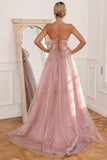 Glitter Blush Abito Lungo Prom con Spacco