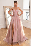 Glitter Blush Abito Lungo Prom con Spacco