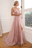 Glitter Blush Abito Lungo Prom con Spacco