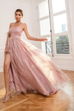 Glitter Blush Abito Lungo Prom con Spacco