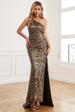 Abito lungo da ballo a sirena di paillettes oro scuro