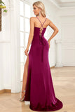 Verde scuro Sirena Spalline sottili Satin Abito da ballo con Split Front