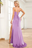 Verde scuro Sirena Spalline sottili Satin Abito da ballo con Split Front