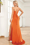 Fucsia Sirena Spalline sottili Satin Abito da ballo con Fessura Frontale