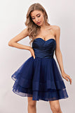 Abito da cocktail navy in tulle corto