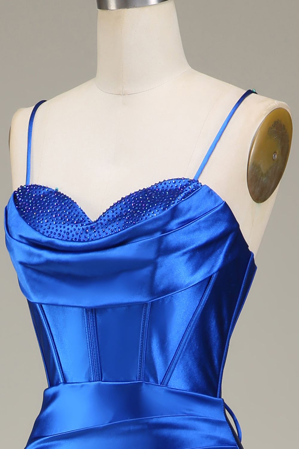 Blu Reale Sirena Spalline sottili Abito lungo da ballo con fessura