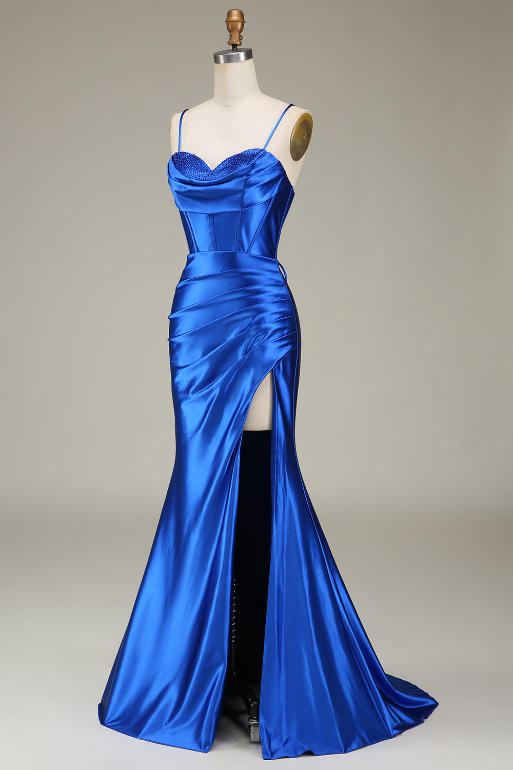 Blu Reale Sirena Spalline sottili Abito lungo da ballo con fessura