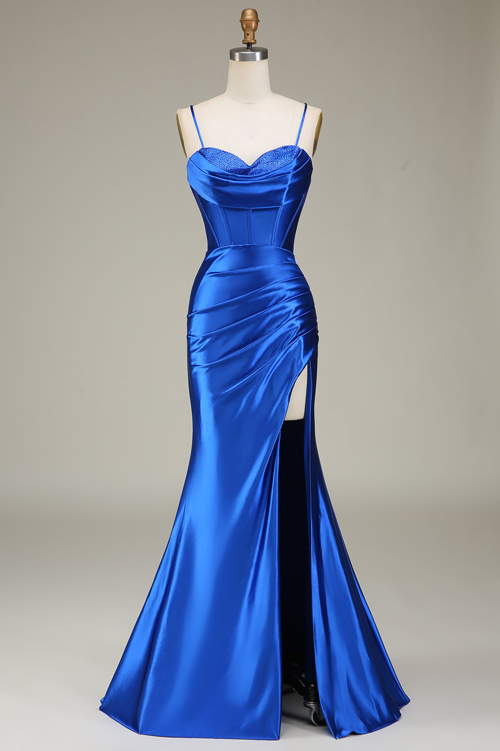 Blu Reale Sirena Spalline sottili Abito lungo da ballo con fessura