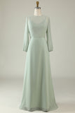 Abito da sposa menta con maniche lunghe