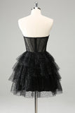 Scintillante carino una linea nera Sweetheart Tiered Corsetto Abito Da Laurea