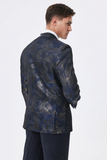 Blu scuro Navy Jacquard Scialle Risvolto Blazer Da Ballo Da Uomo