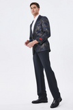 Blu scuro Navy Jacquard Scialle Risvolto Blazer Da Ballo Da Uomo