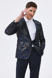 Blu scuro Navy Jacquard Scialle Risvolto Blazer Da Ballo Da Uomo