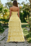Daffodil Chiffon Sweetheart A-Line arruffato lungo abito da ballo