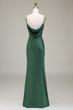 Dusty Blue guaina Spaghetti Straps Backless Satin Abito da damigella d'onore lungo
