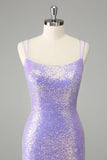 Sparkly Lilac Adercon Paillettes Abito corto Da Laurea con nappe