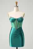 Unico scintillante verde scuro corsetto senza spalline stretto Abito Da Cocktail con perline