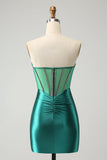 Unico scintillante verde scuro corsetto senza spalline stretto Abito Da Cocktail con perline