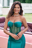 Unico scintillante verde scuro corsetto senza spalline stretto Abito Da Cocktail con perline