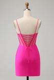 Unico Sparkly Beaded corsetto stretto corto fucsia Abito Da Cocktail con fessura