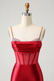 Glitter rosso scuro con perline Corsetto in raso Abito corto Da Laurea