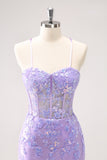 Blu Spaghetti Straps Corsetto Applique Tight Abito Da Cocktail con paillettes