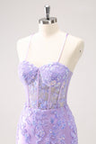 Blu Spaghetti Straps Corsetto Applique Tight Abito Da Cocktail con paillettes