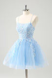 Carino Glitter Lilla Una Linea Paillettes Corto Lace Up Back Abito Da Cocktail con Appliques