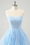 Carino Glitter Lilla Una Linea Paillettes Corto Lace Up Back Abito Da Cocktail con Appliques