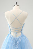 Carino Glitter Lilla Una Linea Paillettes Corto Lace Up Back Abito Da Cocktail con Appliques