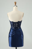 Sparkly Royal Blue Aderente senza spalline Hollow Out Abito Da Laurea con pizzo